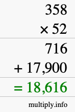 How to calculate 358 times 52 using long multiplication