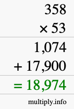 How to calculate 358 times 53 using long multiplication