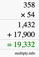 How to calculate 358 times 54 using long multiplication