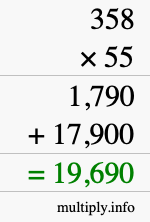 How to calculate 358 times 55 using long multiplication How to calculate 358 times 55 using long multiplication