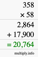 How to calculate 358 times 58 using long multiplication