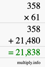 How to calculate 358 times 61 using long multiplication