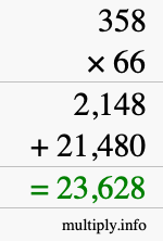 How to calculate 358 times 66 using long multiplication