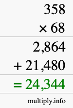 How to calculate 358 times 68 using long multiplication