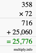 How to calculate 358 times 72 using long multiplication