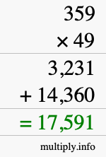 How to calculate 359 times 49 using long multiplication