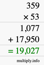 How to calculate 359 times 53 using long multiplication