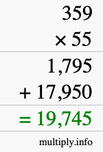 How to calculate 359 times 55 using long multiplication How to calculate 359 times 55 using long multiplication