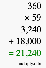 How to calculate 360 times 59 using long multiplication