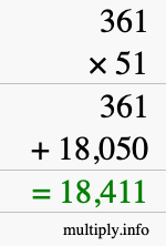 How to calculate 361 times 51 using long multiplication