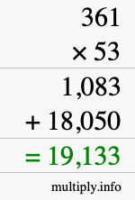 How to calculate 361 times 53 using long multiplication