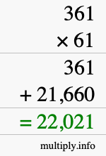 How to calculate 361 times 61 using long multiplication