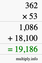 How to calculate 362 times 53 using long multiplication