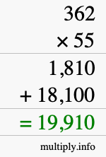 How to calculate 362 times 55 using long multiplication How to calculate 362 times 55 using long multiplication