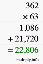 How to calculate 362 times 63 using long multiplication