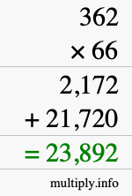 How to calculate 362 times 66 using long multiplication