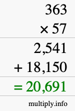 How to calculate 363 times 57 using long multiplication How to calculate 363 times 57 using long multiplication