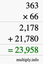 How to calculate 363 times 66 using long multiplication