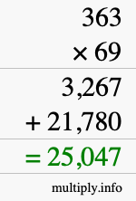 How to calculate 363 times 69 using long multiplication