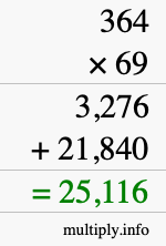 How to calculate 364 times 69 using long multiplication