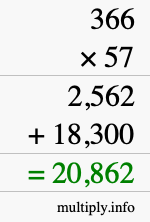 How to calculate 366 times 57 using long multiplication How to calculate 366 times 57 using long multiplication
