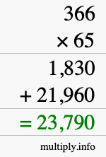 How to calculate 366 times 65 using long multiplication How to calculate 366 times 65 using long multiplication