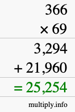 How to calculate 366 times 69 using long multiplication