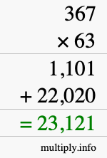 How to calculate 367 times 63 using long multiplication How to calculate 367 times 63 using long multiplication