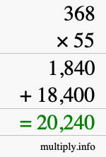 How to calculate 368 times 55 using long multiplication How to calculate 368 times 55 using long multiplication