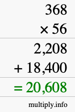 How to calculate 368 times 56 using long multiplication How to calculate 368 times 56 using long multiplication