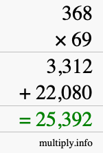 How to calculate 368 times 69 using long multiplication