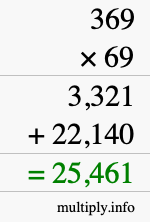 How to calculate 369 times 69 using long multiplication