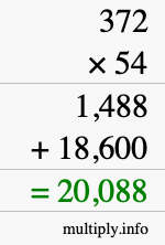 How to calculate 372 times 54 using long multiplication