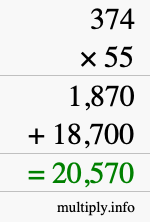 How to calculate 374 times 55 using long multiplication How to calculate 374 times 55 using long multiplication