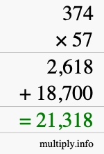 How to calculate 374 times 57 using long multiplication How to calculate 374 times 57 using long multiplication