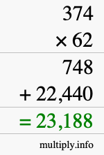 How to calculate 374 times 62 using long multiplication How to calculate 374 times 62 using long multiplication