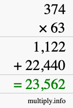 How to calculate 374 times 63 using long multiplication How to calculate 374 times 63 using long multiplication