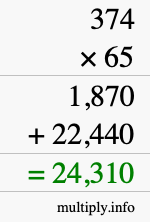 How to calculate 374 times 65 using long multiplication How to calculate 374 times 65 using long multiplication