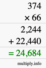 How to calculate 374 times 66 using long multiplication