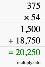 How to calculate 375 times 54 using long multiplication