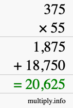 How to calculate 375 times 55 using long multiplication How to calculate 375 times 55 using long multiplication