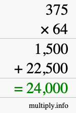 How to calculate 375 times 64 using long multiplication How to calculate 375 times 64 using long multiplication