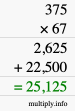 How to calculate 375 times 67 using long multiplication