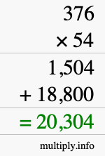 How to calculate 376 times 54 using long multiplication