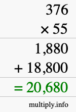 How to calculate 376 times 55 using long multiplication How to calculate 376 times 55 using long multiplication
