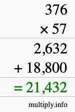 How to calculate 376 times 57 using long multiplication
