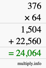 How to calculate 376 times 64 using long multiplication