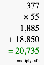 How to calculate 377 times 55 using long multiplication How to calculate 377 times 55 using long multiplication