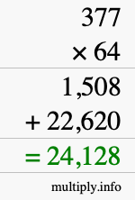 How to calculate 377 times 64 using long multiplication