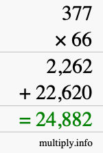 How to calculate 377 times 66 using long multiplication